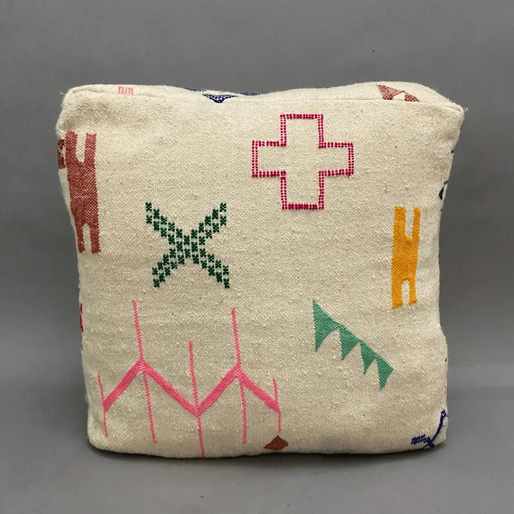 Pouf artisanal Beni Ouarain 60×60×20 cm, fait main au Maroc en laine naturelle – Decoecoart.